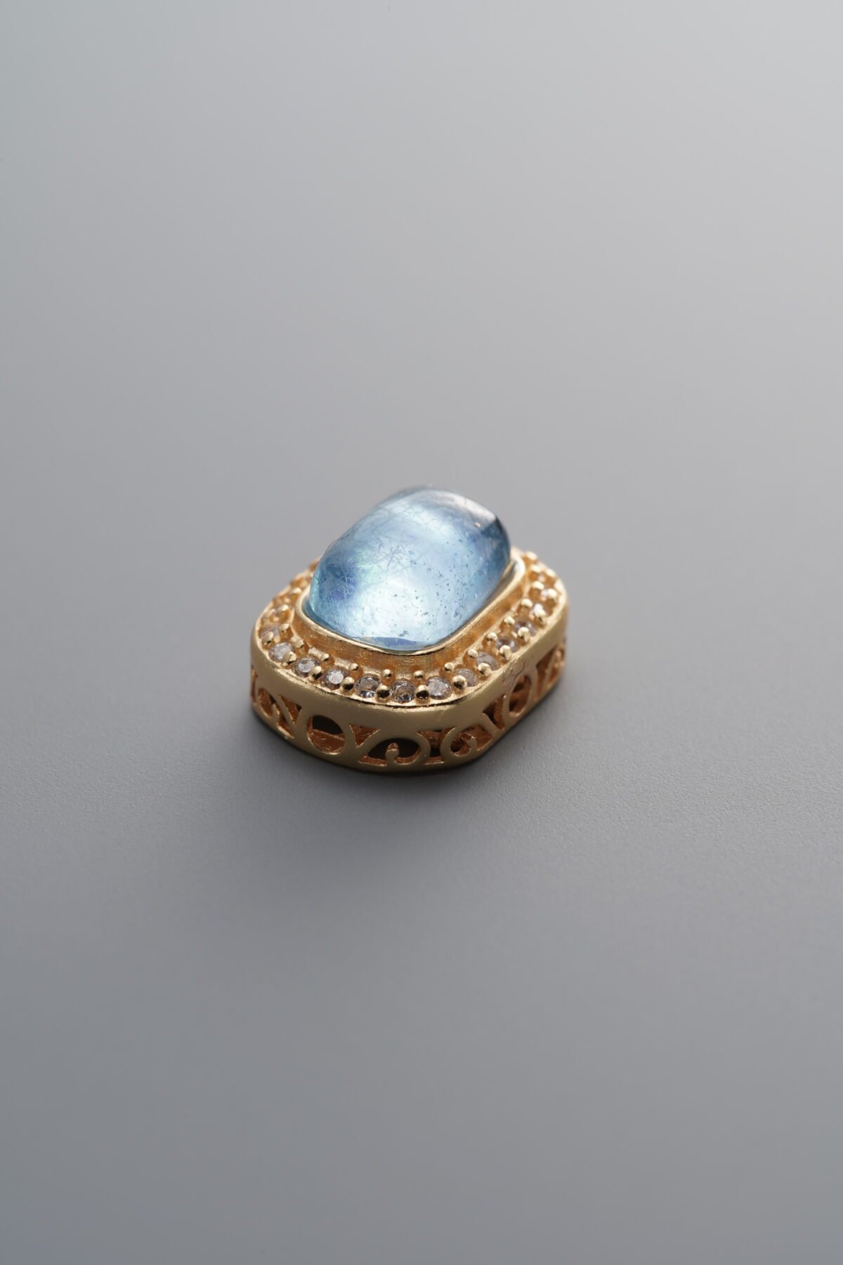 925 Sterling Silver-Gold Plated-Square Zircon Aquamarine Box Bead-10mm - Image 3