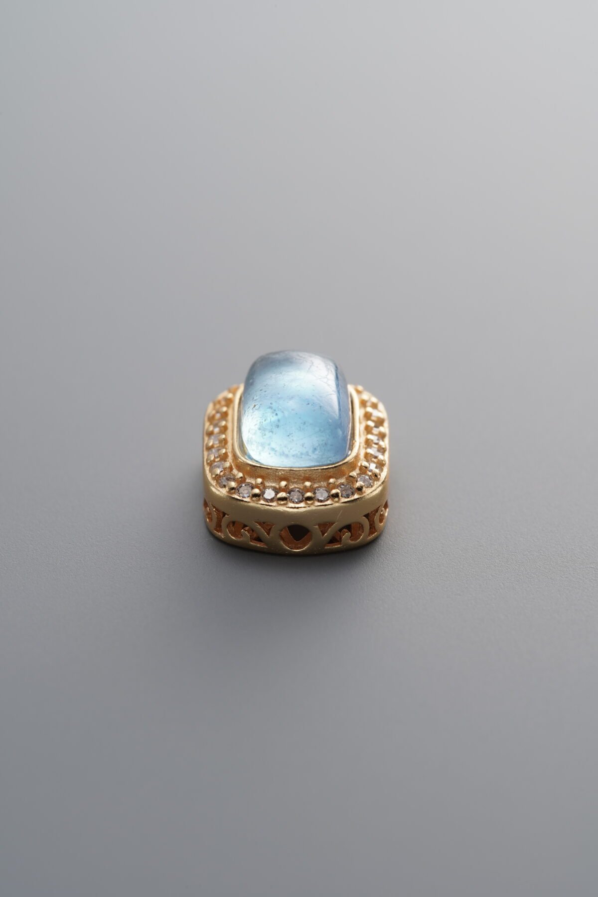 925 Sterling Silver-Gold Plated-Square Zircon Aquamarine Box Bead-10mm - Image 2