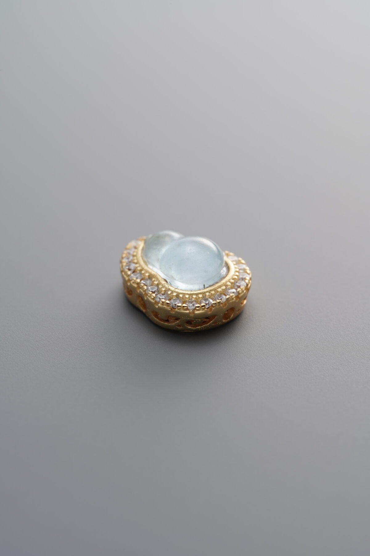 925 Sterling Silver-Gold Plated-Gourd Zircon & Aquamarine Box Bead-10mm - Image 1