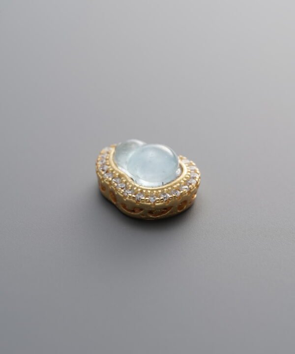 925 Sterling Silver-Gold Plated-Gourd Zircon & Aquamarine Box Bead-10mm