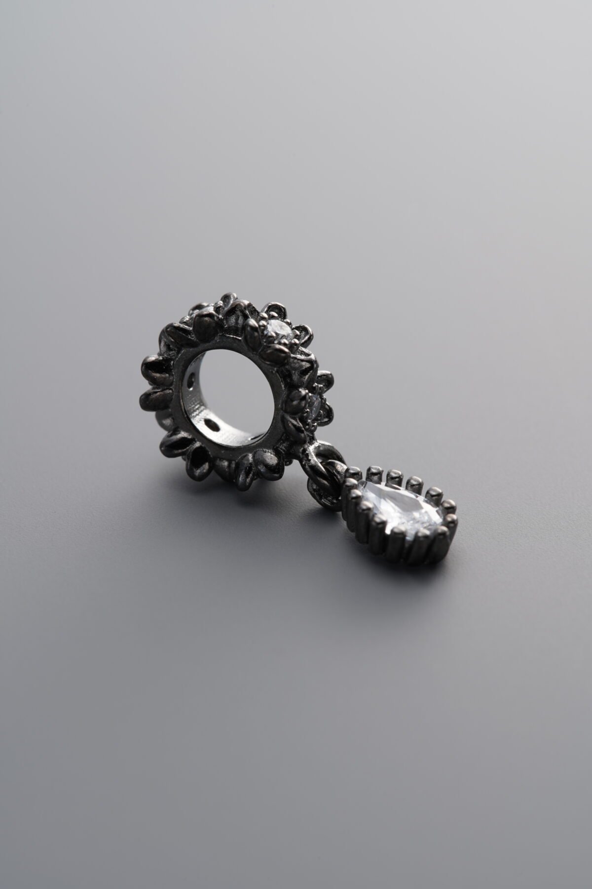 925 Sterling Silver-Black Plated-Zircon Flower Pendant-18mm - Image 1