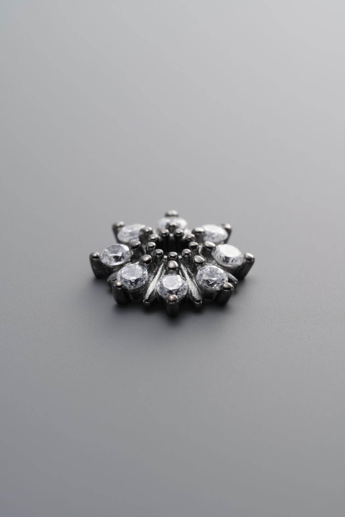 925 Sterling Silver-Black Plated-Zircon Flower Bead Cap-12mm - Image 1