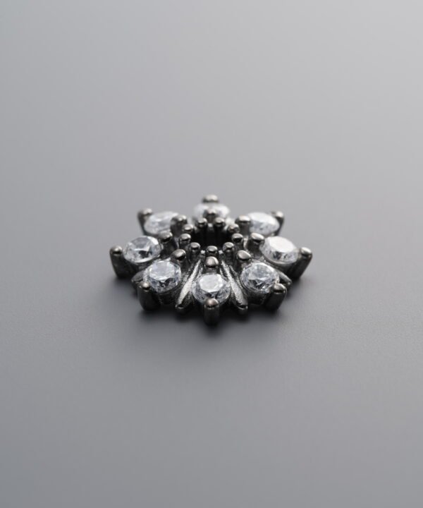 925 Silver-Black Plated-Zircon Flower Bead Cap-12mm