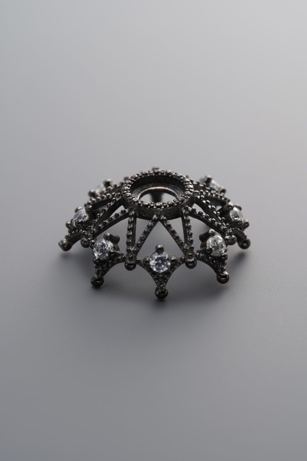925 Sterling Silver-Black Plated-Zircon Flower Bead Cap-15mm - Image 1
