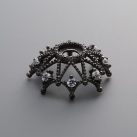925 Sterling Silver-Black Plated-Zircon Flower Bead Cap-15mm