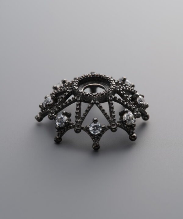 925 Sterling Silver-Black Plated-Zircon Flower Bead Cap-15mm