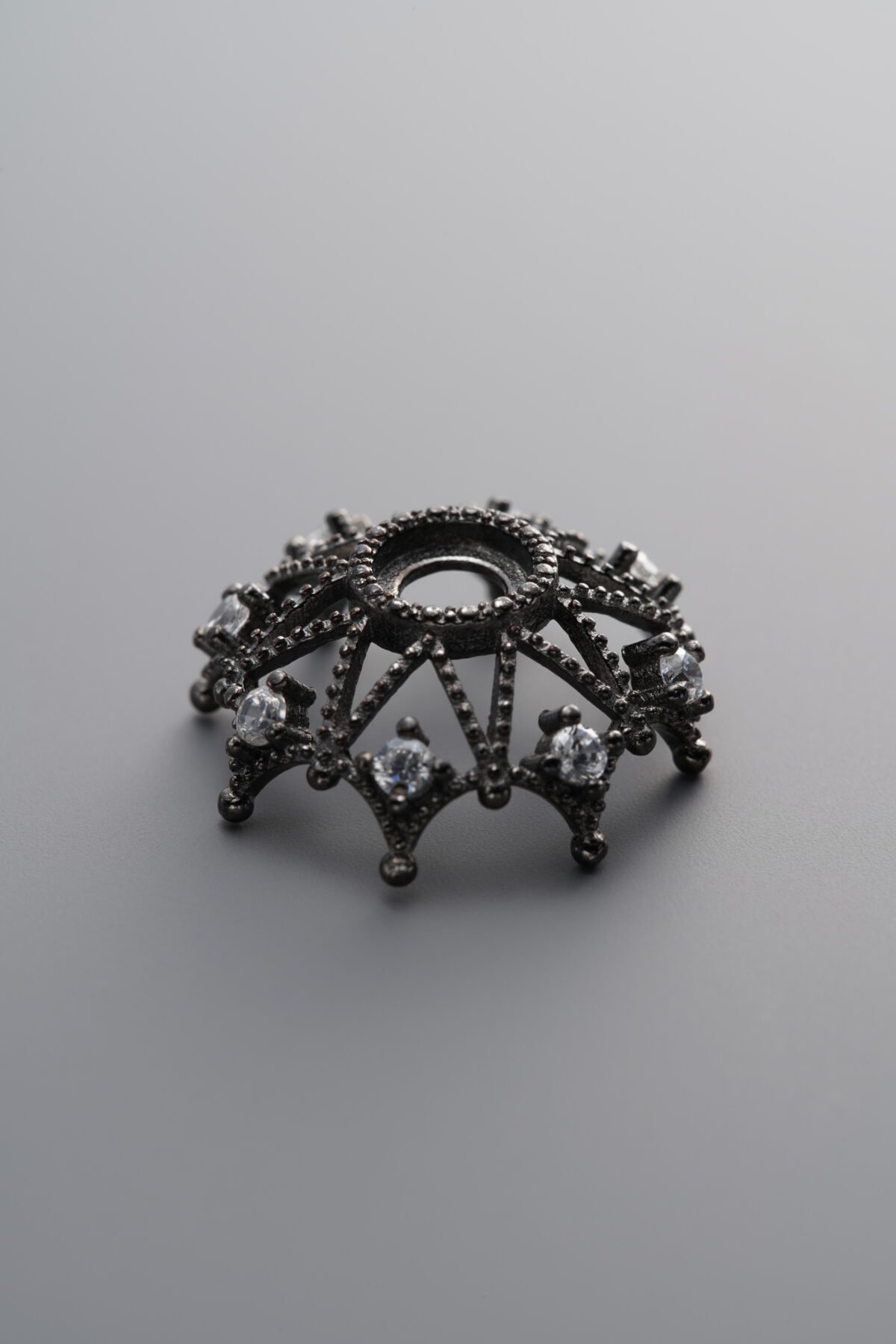 925 Sterling Silver-Black Plated-Zircon Flower Bead Cap-15mm - Image 4