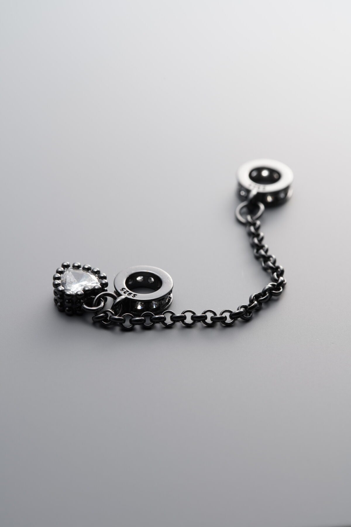 925 Sterling Silver-Black Plated-Zircon Chain Link-64mm - Image 1