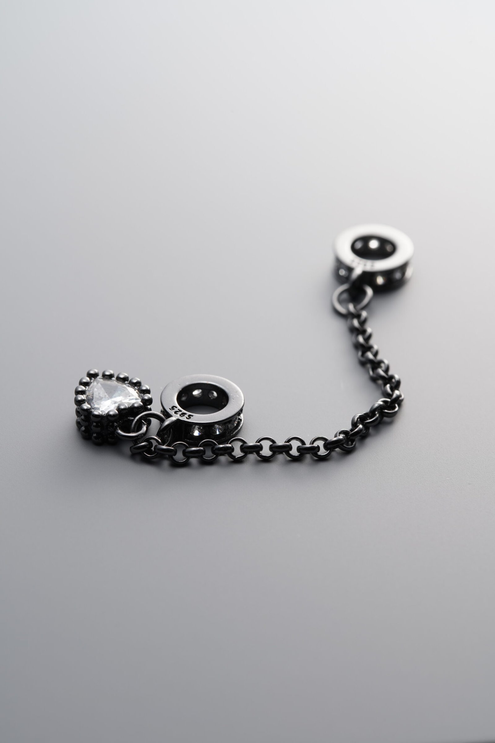 F2-47 (2) 925 Sterling Silver-Black Plated-Zircon Chain Link-64mm - Image 1