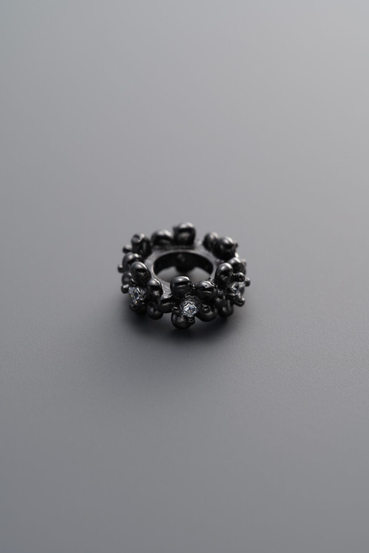 925 Sterling Silver-Black Plated-Zircon Circle Bead-9mm - Image 1