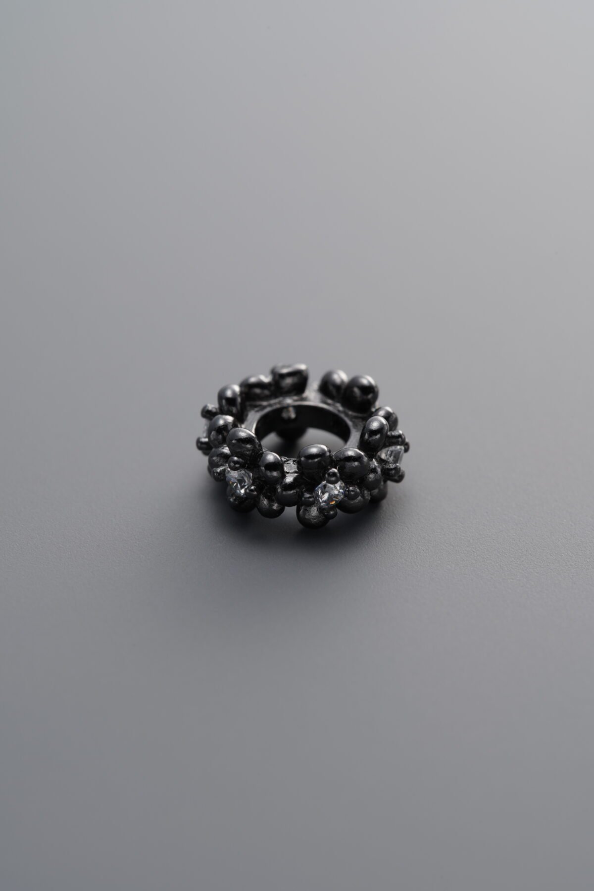 925 Sterling Silver-Black Plated-Zircon Circle Bead-9mm - Image 3