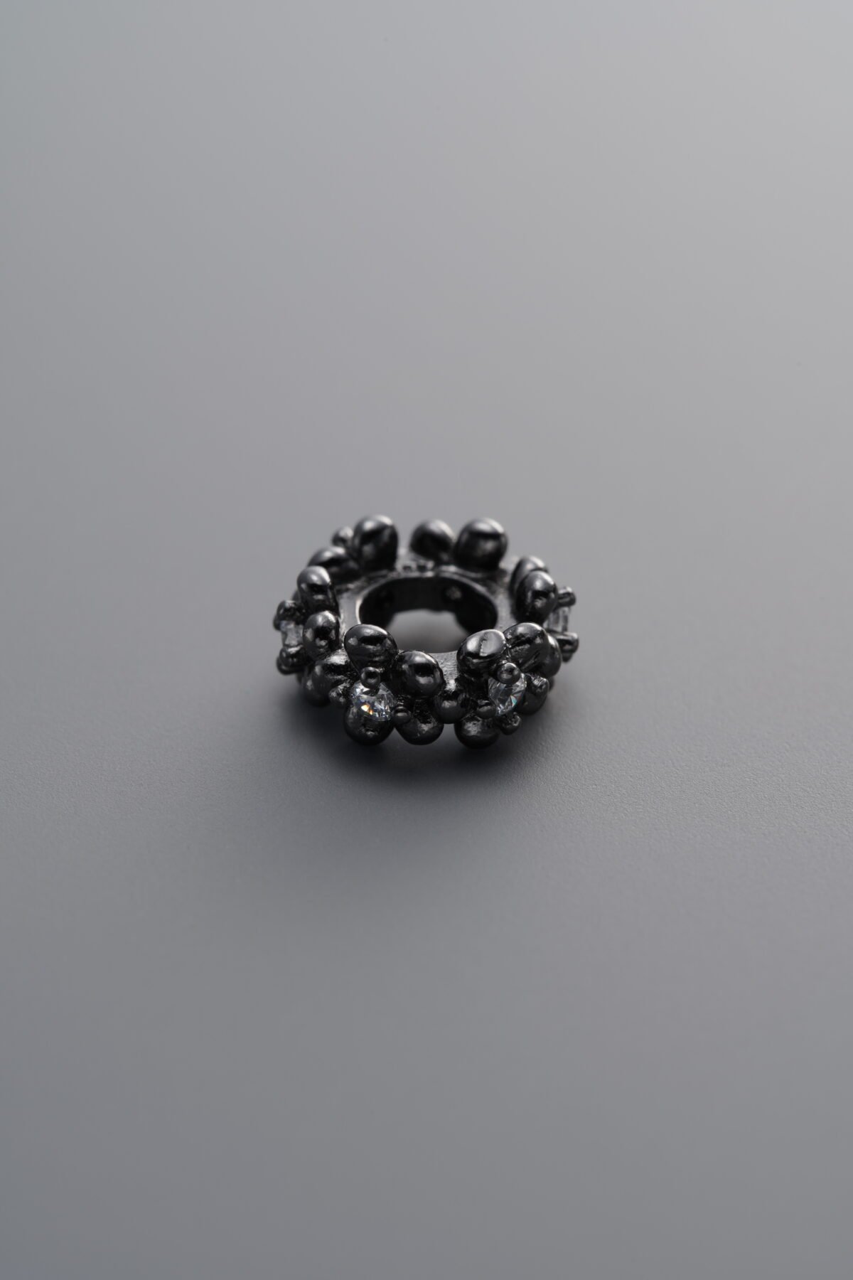 925 Sterling Silver-Black Plated-Zircon Circle Bead-9mm - Image 2