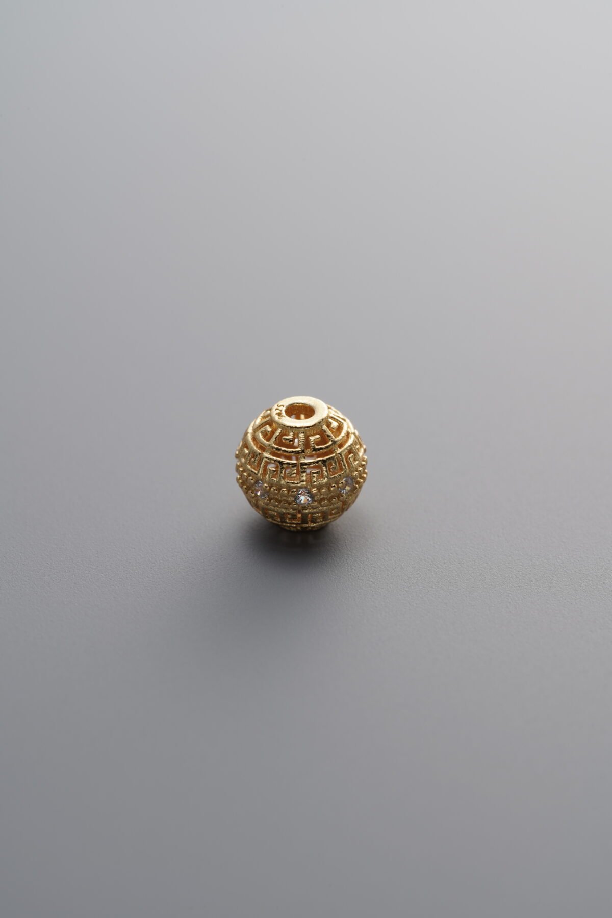 925 Sterling Silver-Gold Plated-Zircon Round Spacer Bead-6mm - Image 1