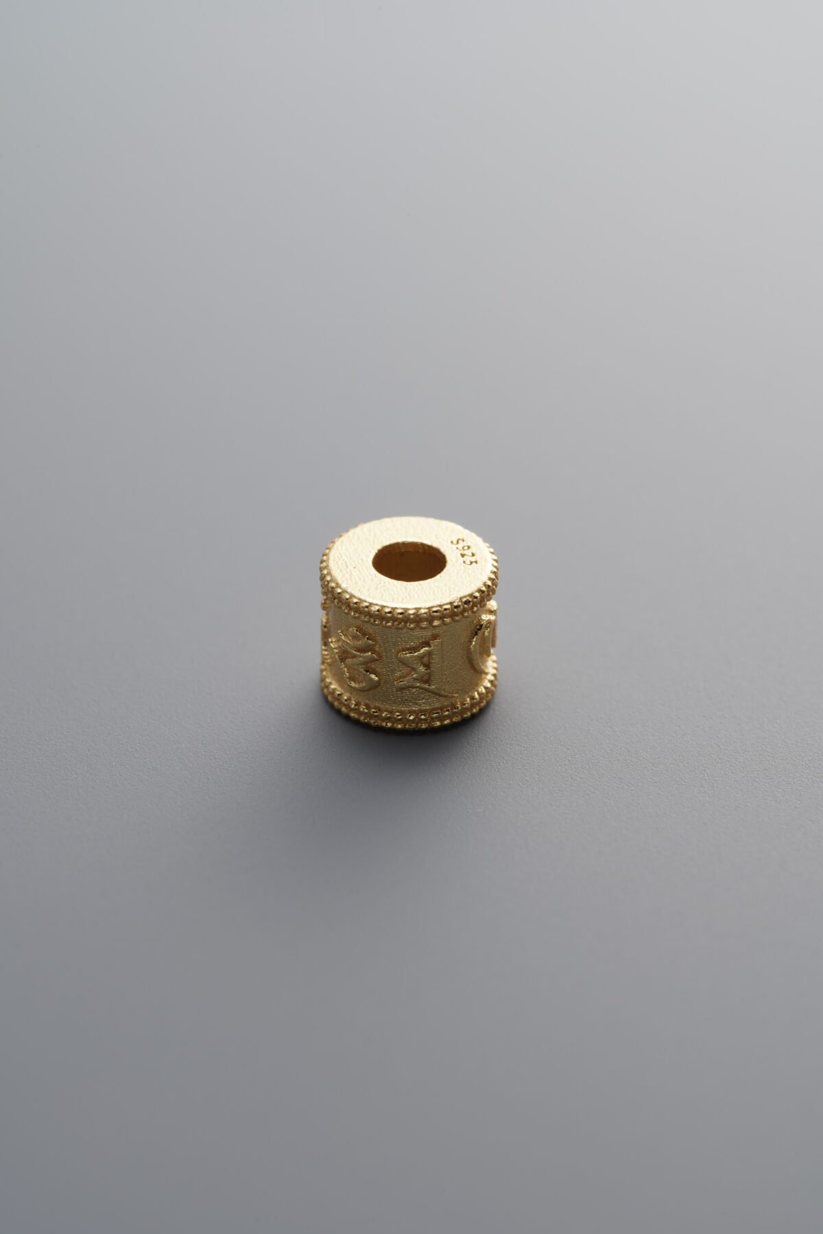 925 Sterling Silver-Gold Plated-Om Mani Padme Hum Spacer Bead-6mm - Image 3