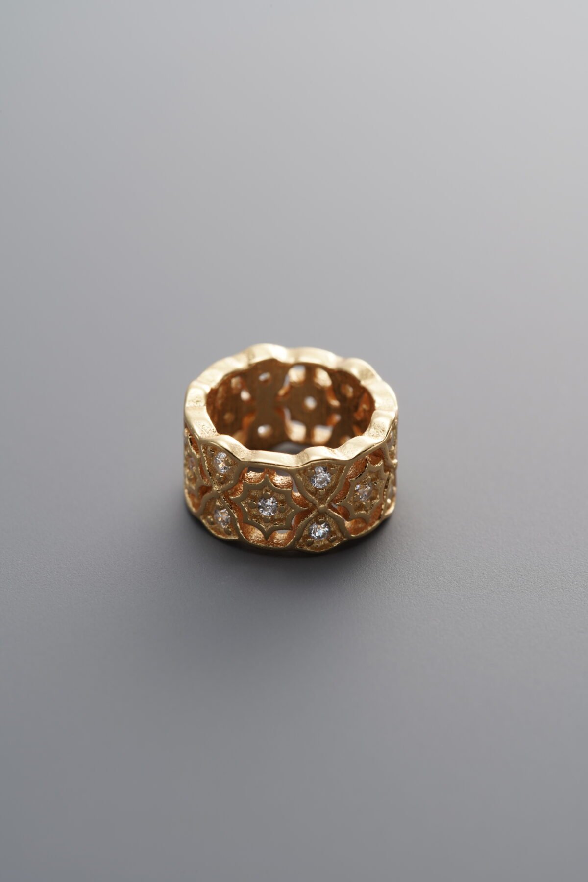 925 Sterling Silver-Gold Plated-Zircon Openwork Flower Circle Spacer Bead-10mm - Image 2