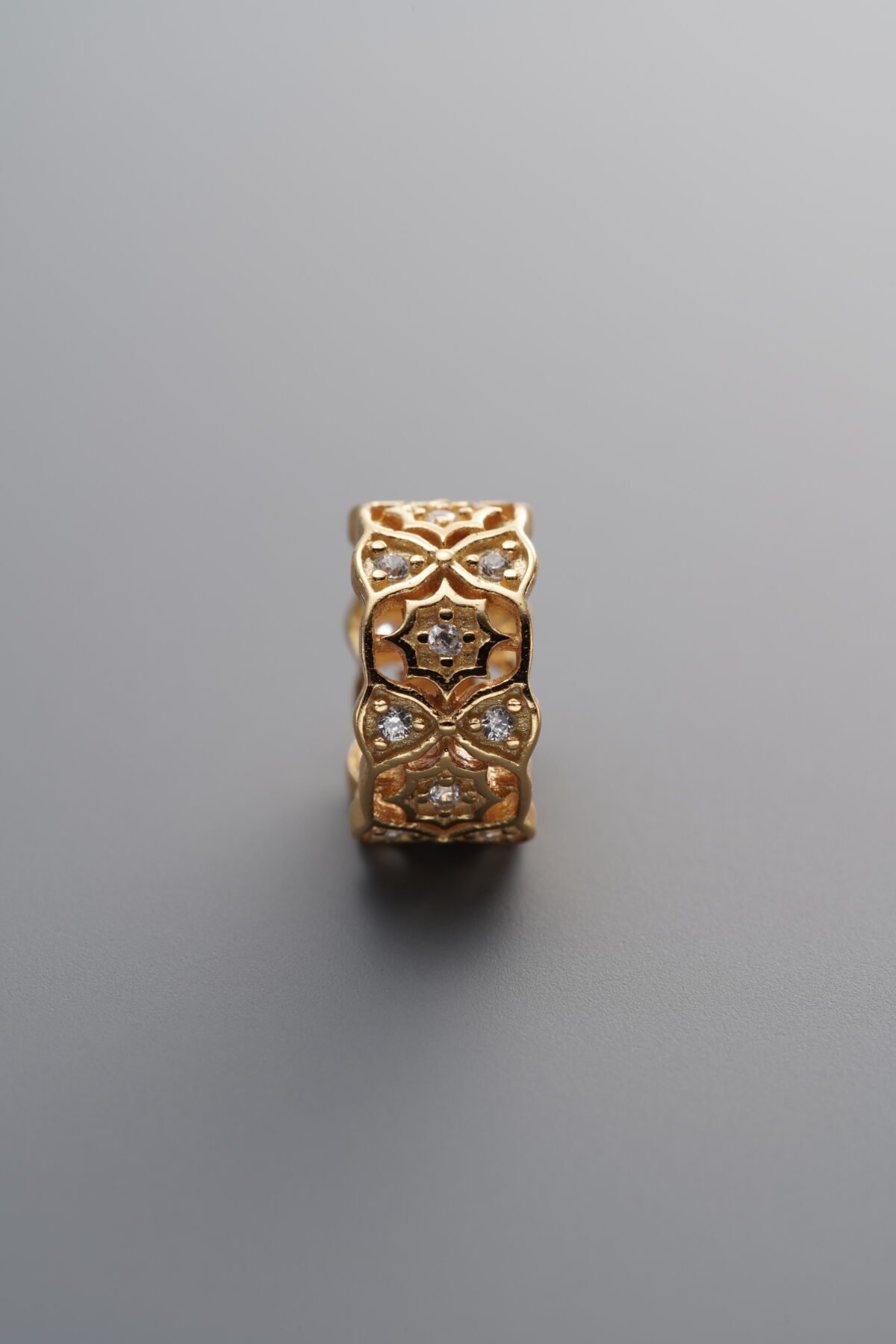925 Sterling Silver-Gold Plated-Zircon Openwork Flower Circle Spacer Bead-10mm - Image 3