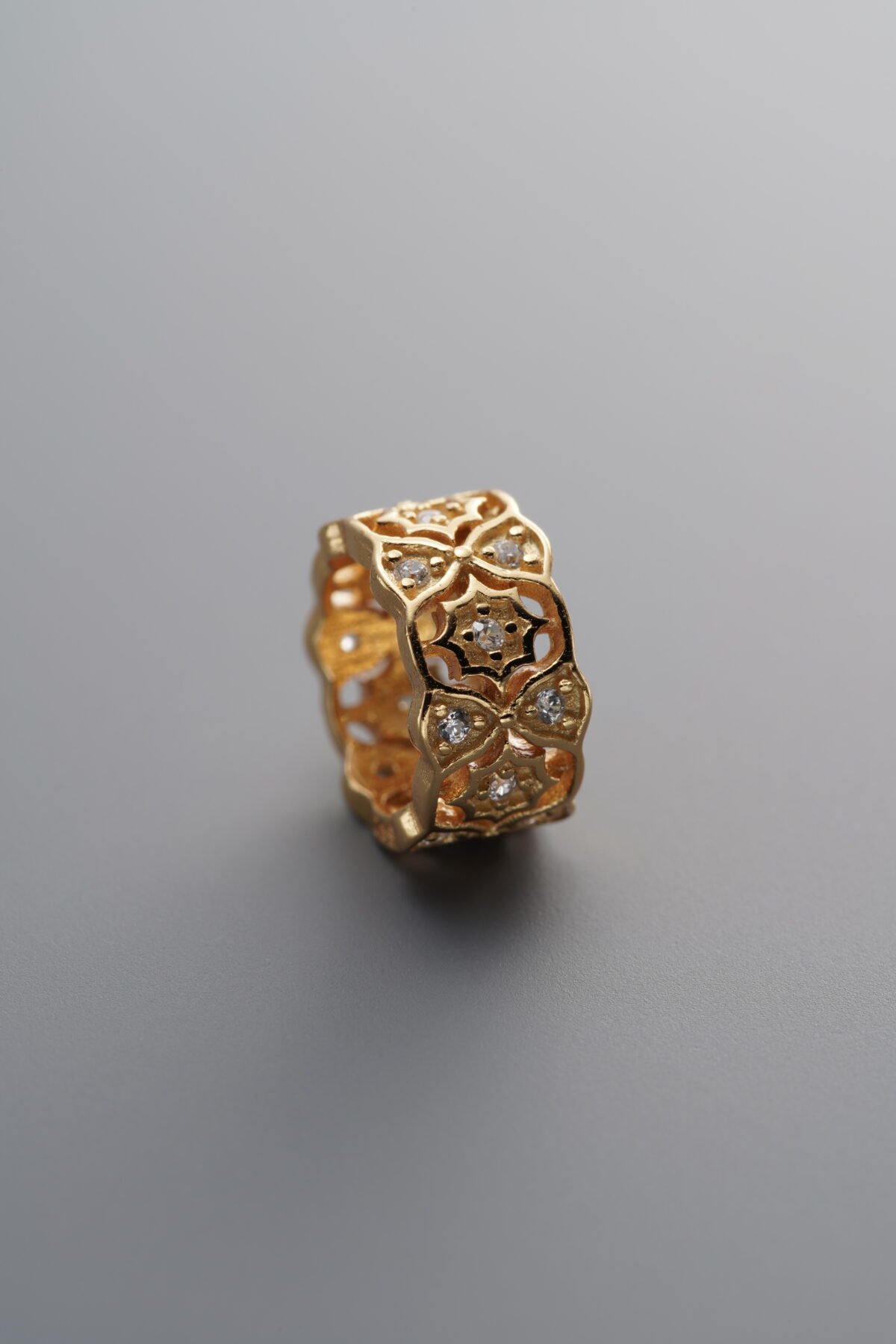 925 Sterling Silver-Gold Plated-Zircon Openwork Flower Circle Spacer Bead-10mm - Image 1