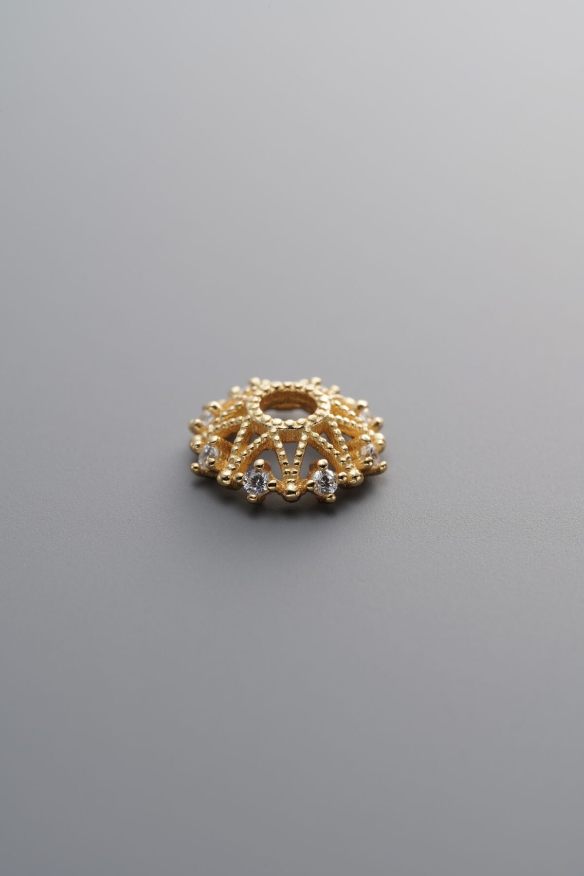 925 Sterling Silver-Gold Plated-Zircon Flower Bead Cap-10mm - Image 3