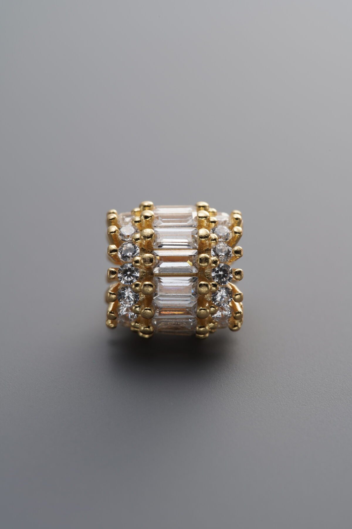 925 Sterling Silver-Gold Plated-Zircon Thick Rondelle Bead-9mm - Image 4