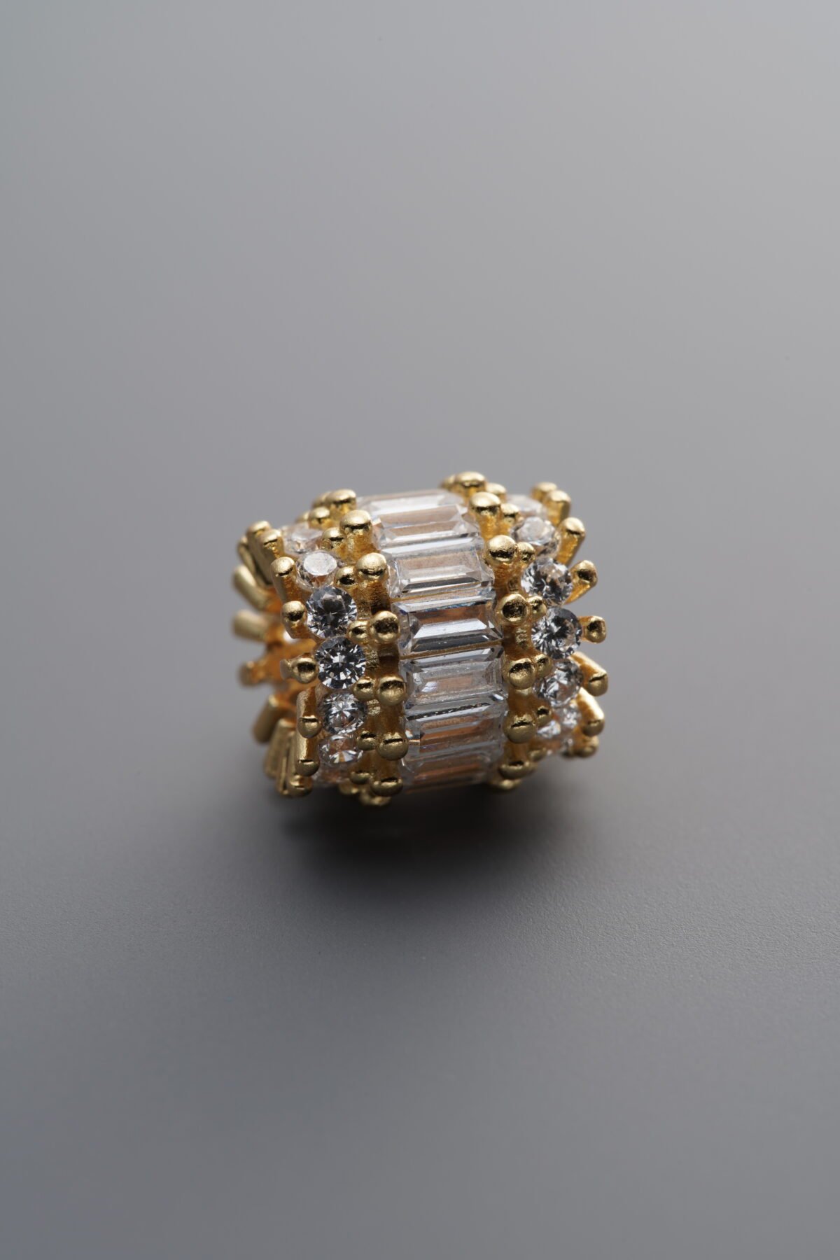 925 Sterling Silver-Gold Plated-Zircon Thick Rondelle Bead-9mm - Image 3