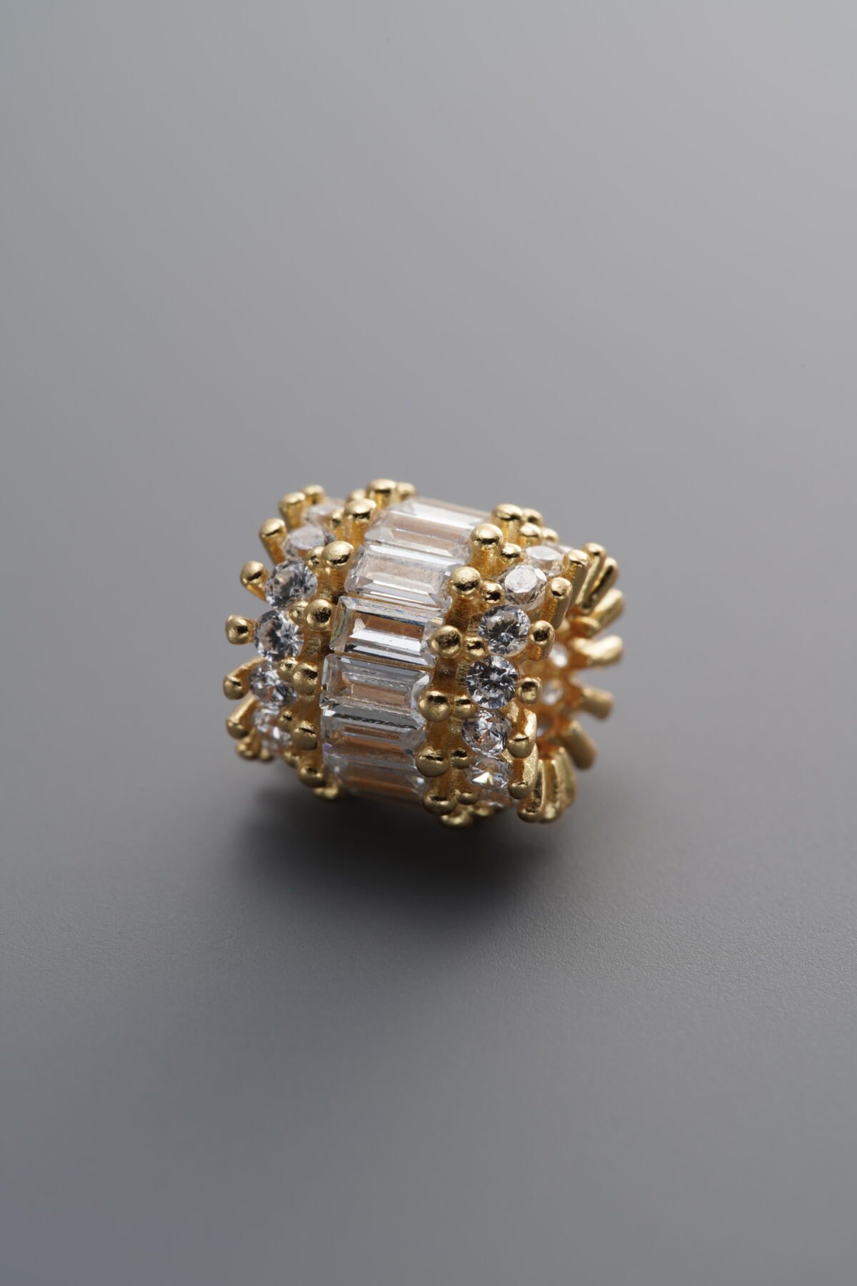 925 Sterling Silver-Gold Plated-Zircon Thick Rondelle Bead-9mm - Image 2