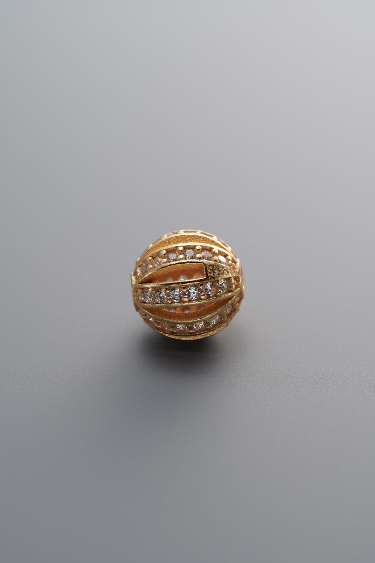 925 Sterling Silver-Gold Plated-Zircon Openwork Flower Ball Spacer Bead-8mm - Image 2