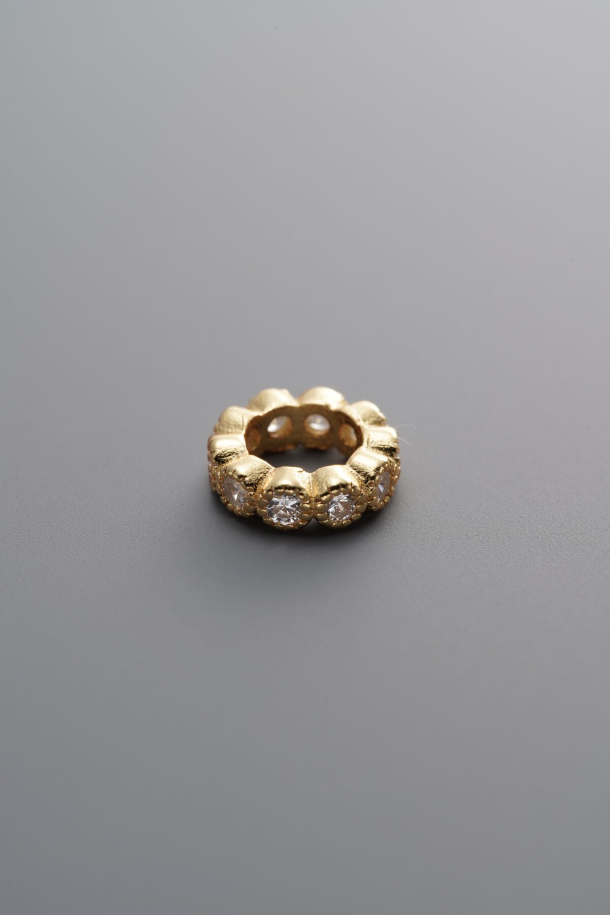 925 Sterling Silver-Gold Plated-Zircon Wheel Circle Spacer Bead-7mm - Image 1