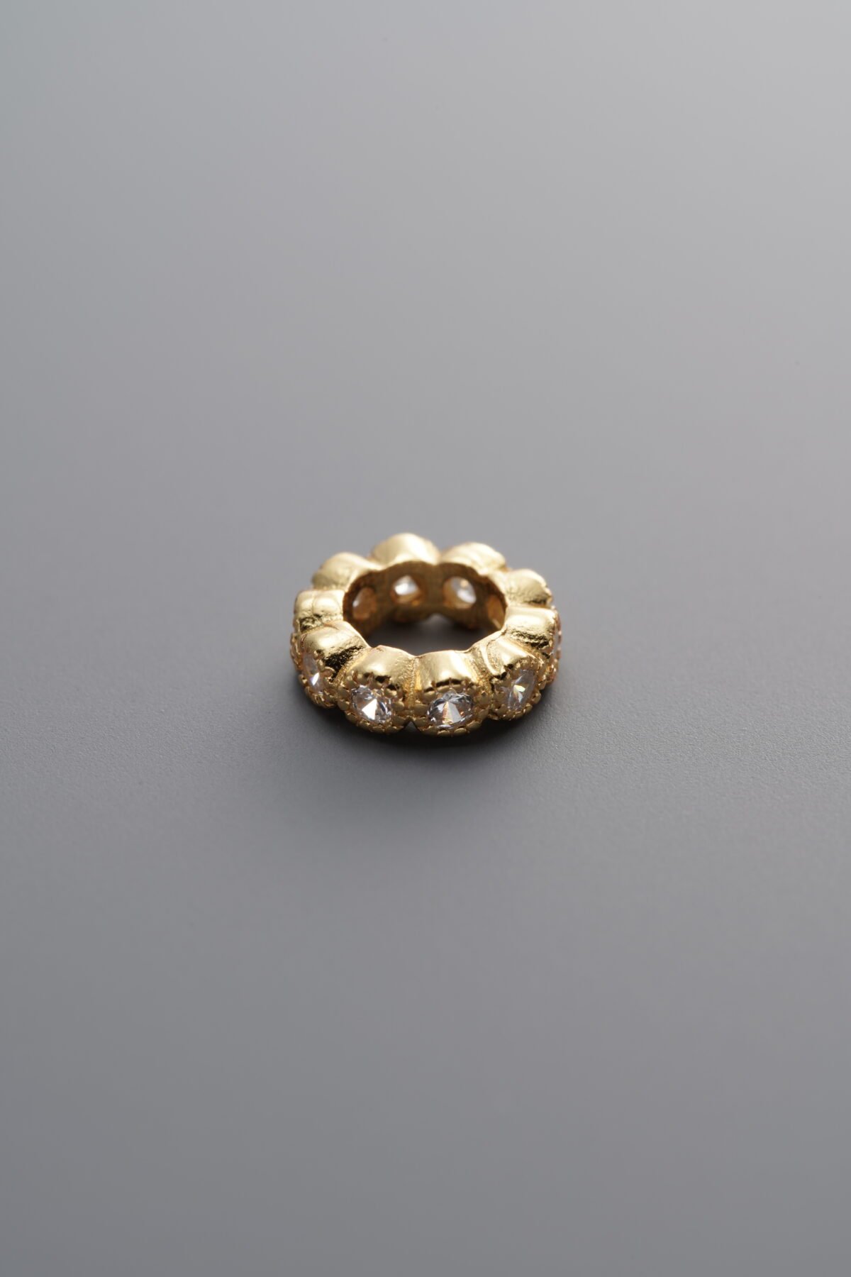 925 Sterling Silver-Gold Plated-Zircon Wheel Circle Spacer Bead-7mm - Image 3