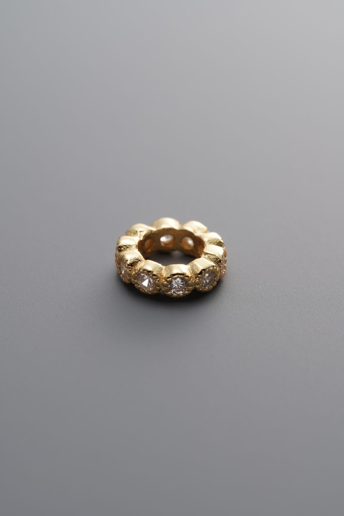 925 Sterling Silver-Gold Plated-Zircon Wheel Circle Spacer Bead-7mm - Image 2