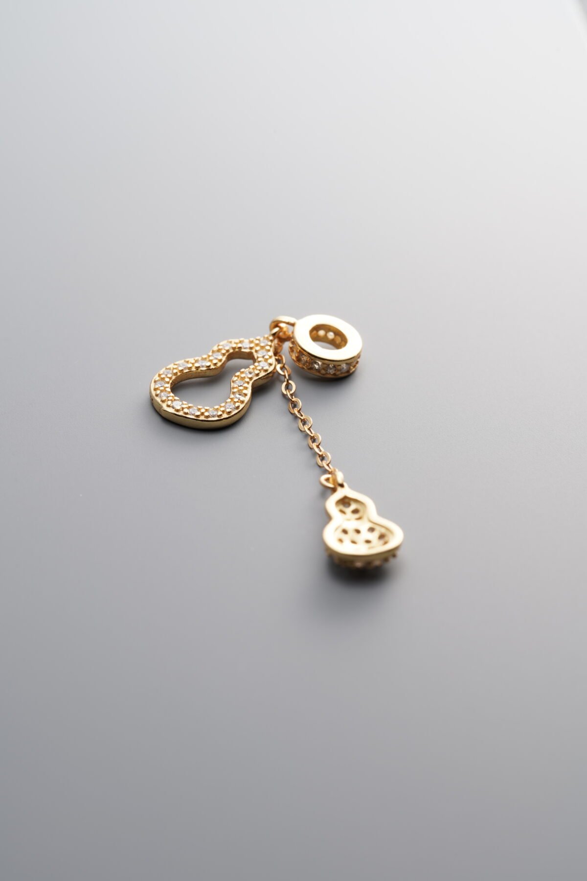 925 Sterling Silver-Gold Plated-Zircon Gourd Pendant-38mm - Image 4