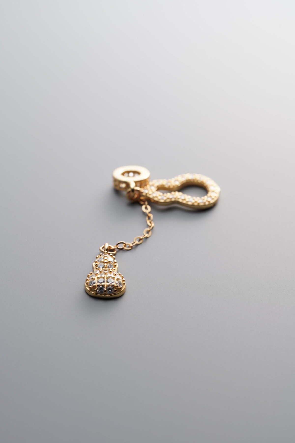 925 Sterling Silver-Gold Plated-Zircon Gourd Pendant-38mm - Image 1