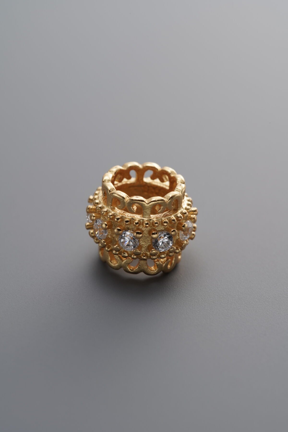 925 Sterling Silver-Gold Plated-Zircon Rondelle Bead-9mm - Image 3