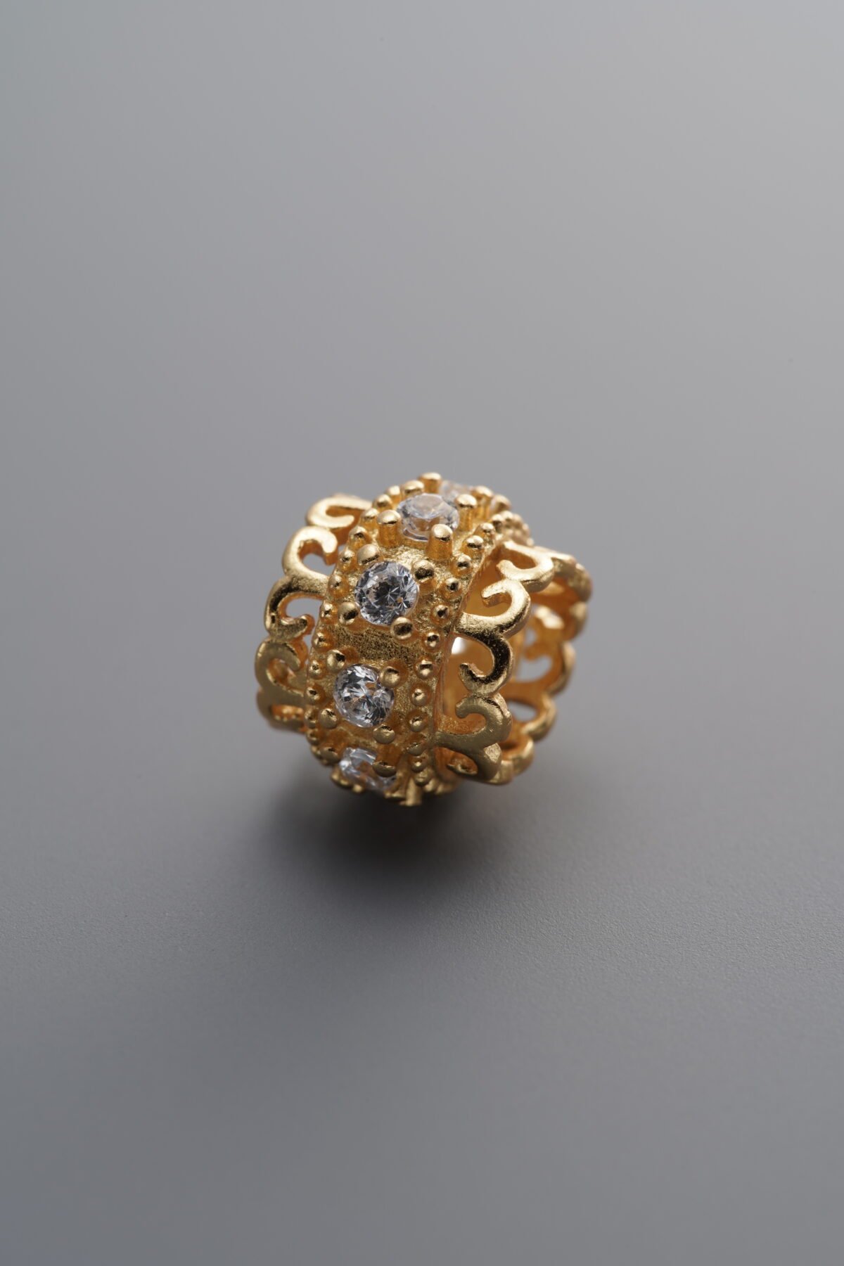 925 Sterling Silver-Gold Plated-Zircon Rondelle Bead-9mm - Image 1
