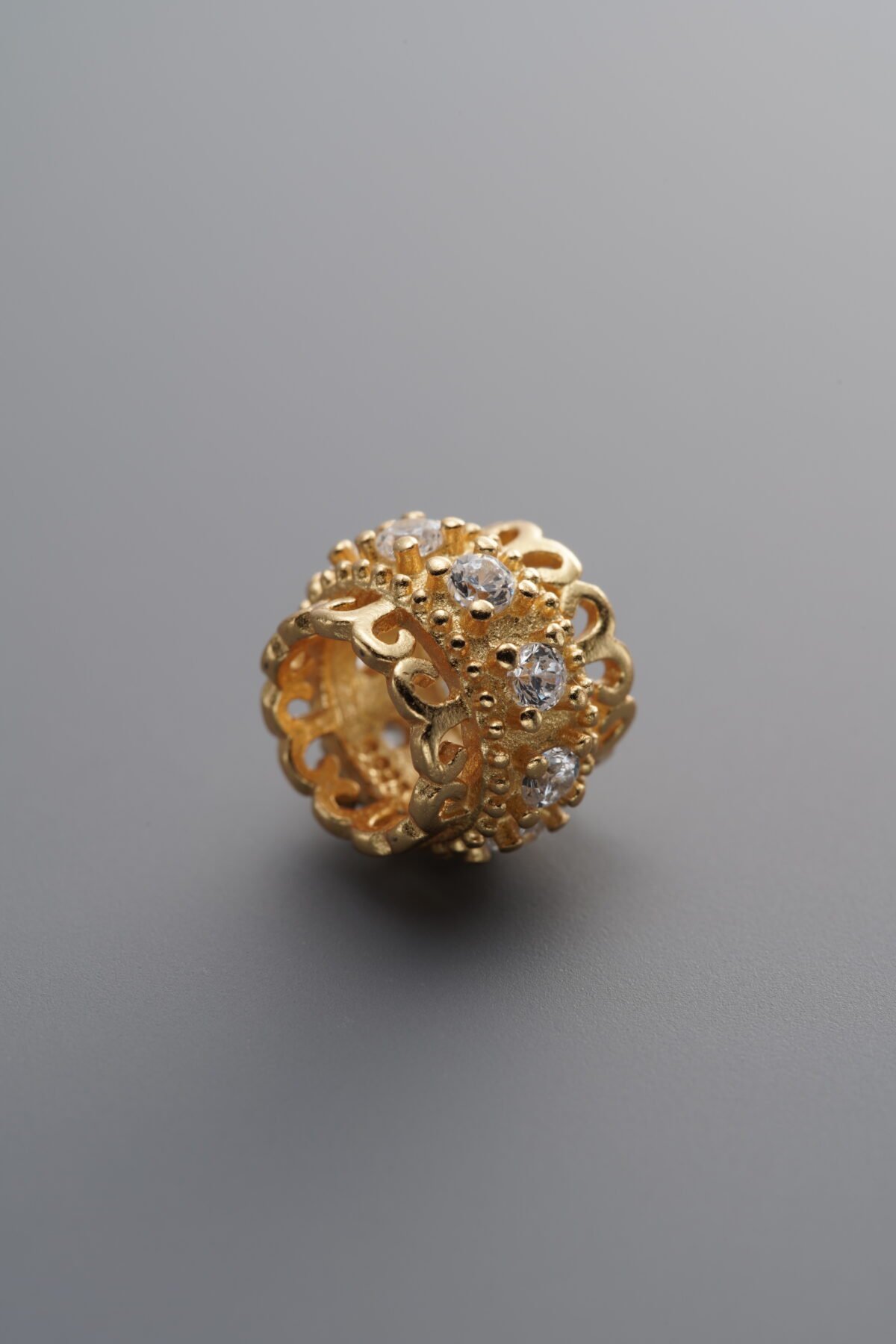 925 Sterling Silver-Gold Plated-Zircon Rondelle Bead-9mm - Image 2