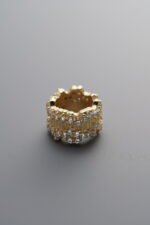 925 Sterling Silver-Gold Plated-Zircon Large-Hole Rondelle Bead-10mm - Image 2