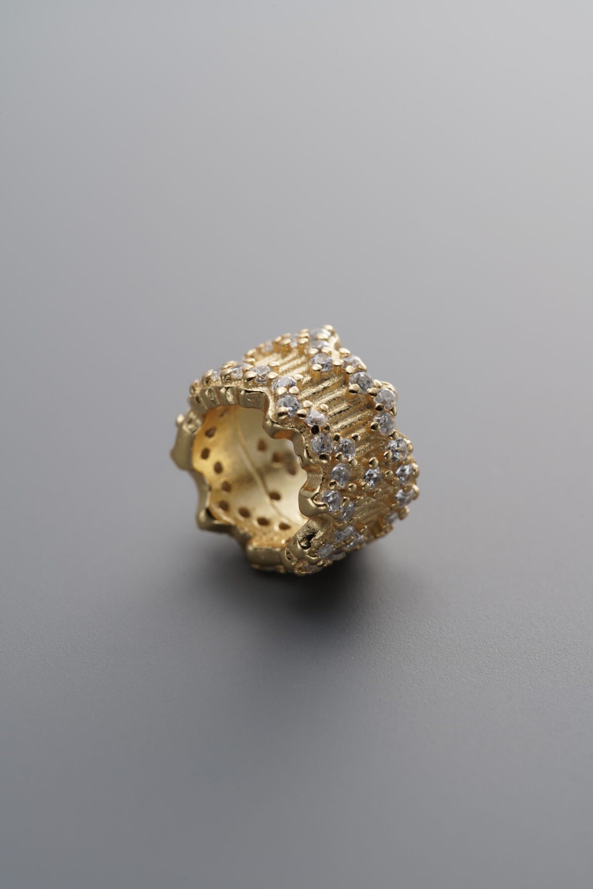 925 Sterling Silver-Gold Plated-Zircon Large-Hole Rondelle Bead-10mm - Image 1
