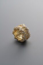925 Sterling Silver-Gold Plated-Zircon Large-Hole Rondelle Bead-10mm