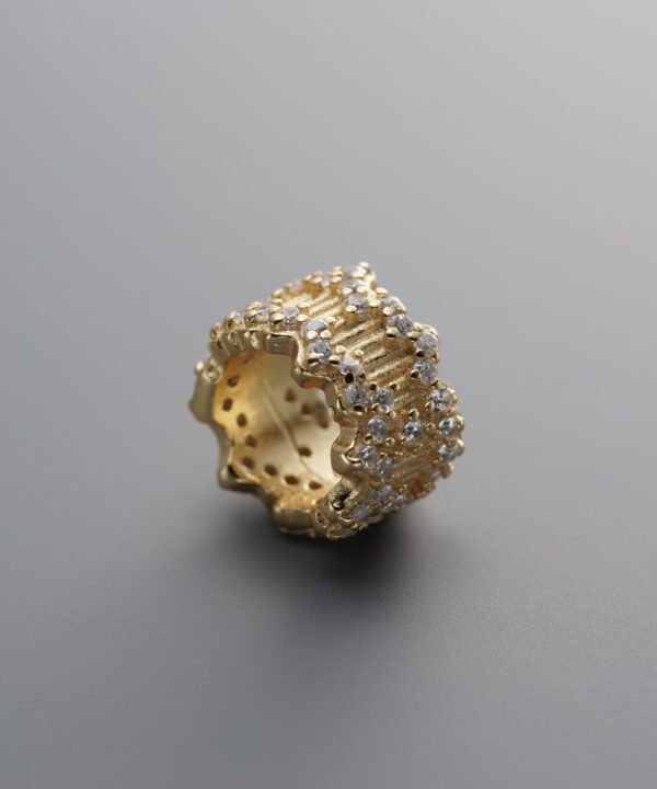 925 Silver-Gold Plated-Zircon Large-hole Wheel-shaped Bead-10mm