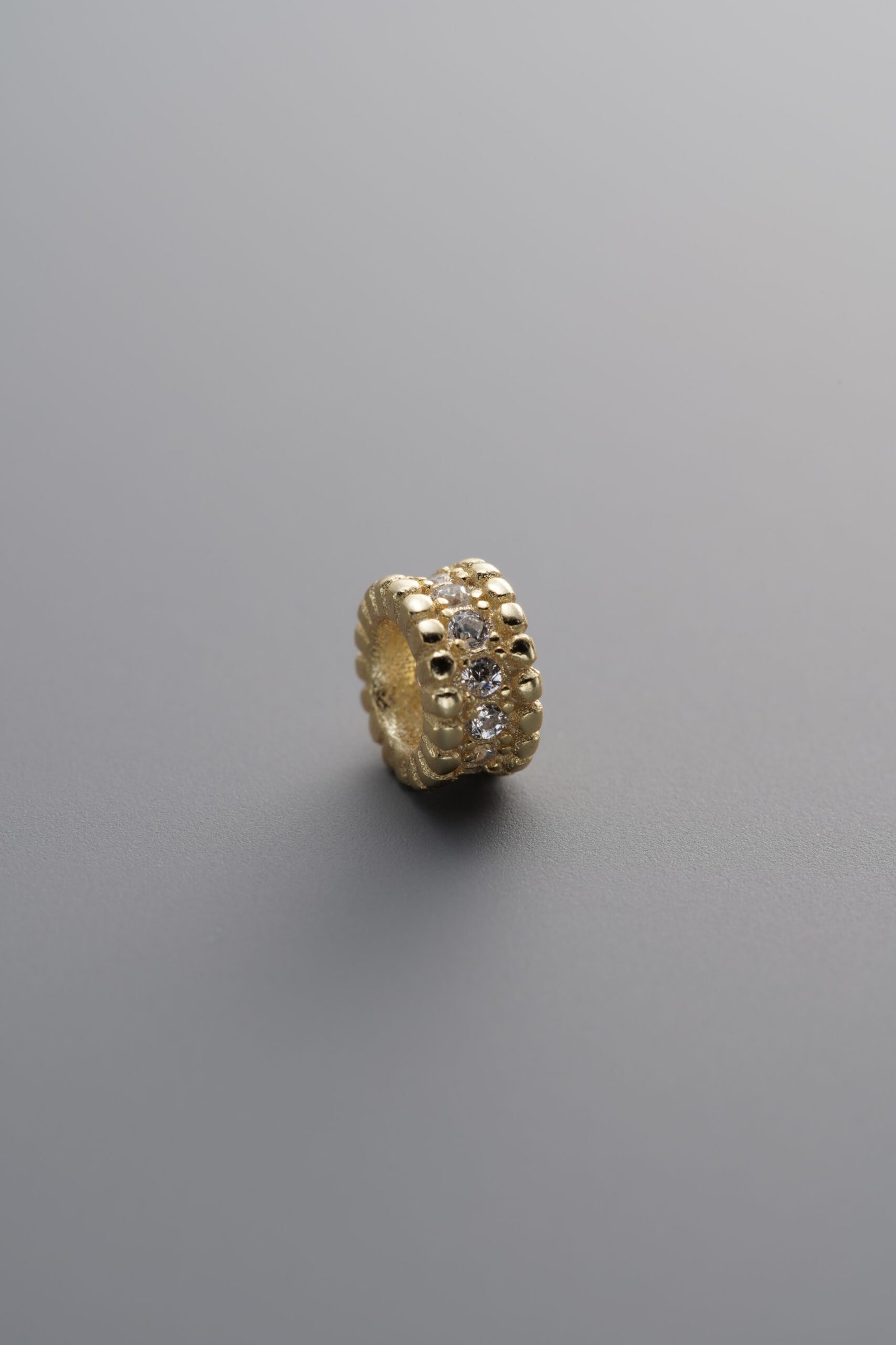 F3-37 (1) 925 Sterling Silver-Gold Plated-Zircon Rondelle Bead-6mm - Image 1