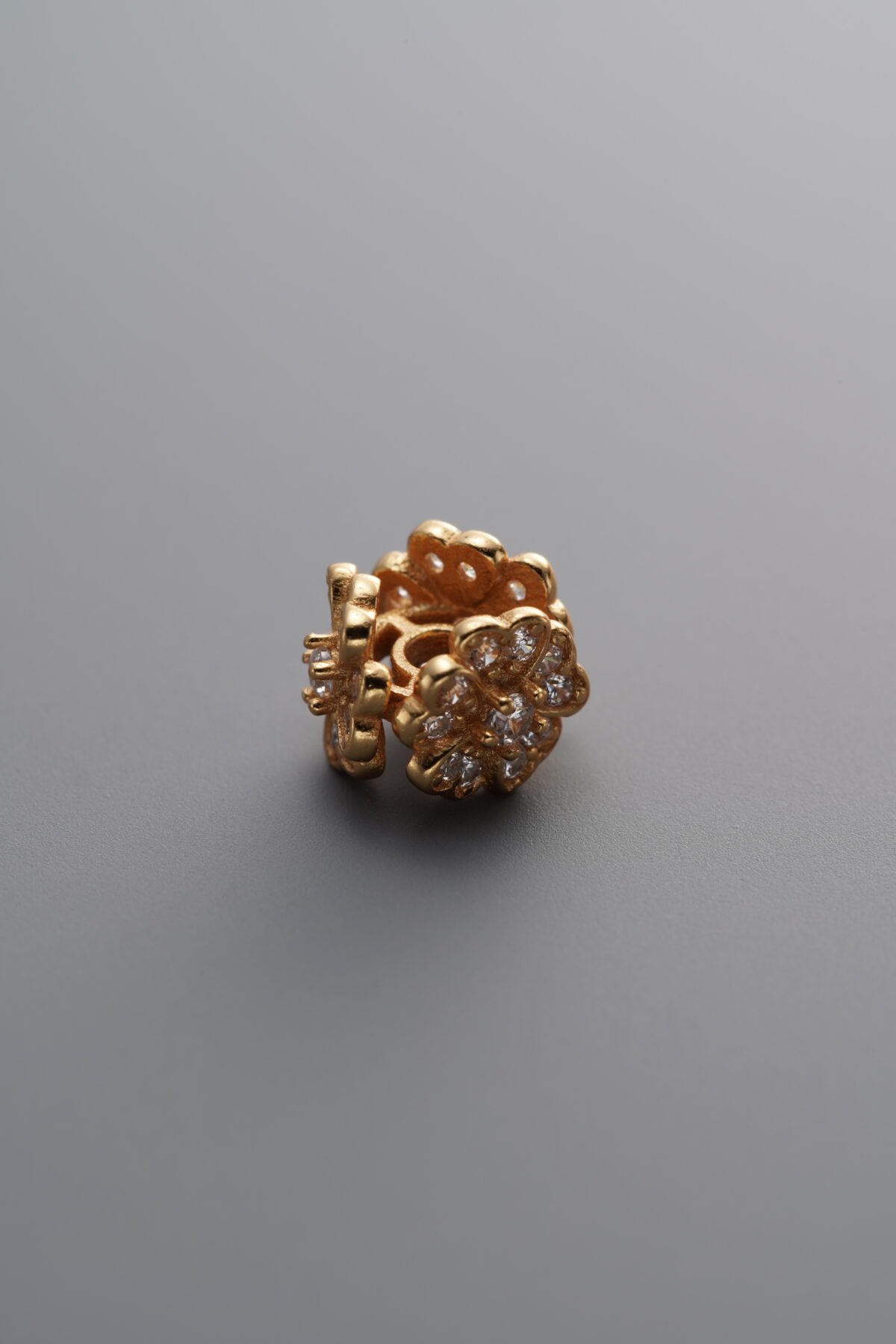 925 Sterling Silver-Gold Plated-Zircon Flower Circle Bead-7mm - Image 1