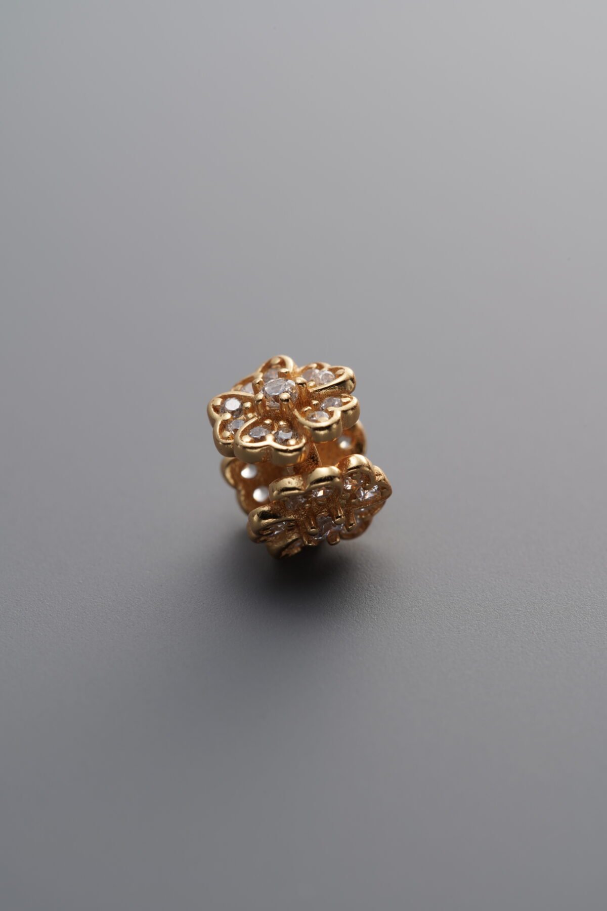 925 Sterling Silver-Gold Plated-Zircon Flower Circle Bead-7mm - Image 3
