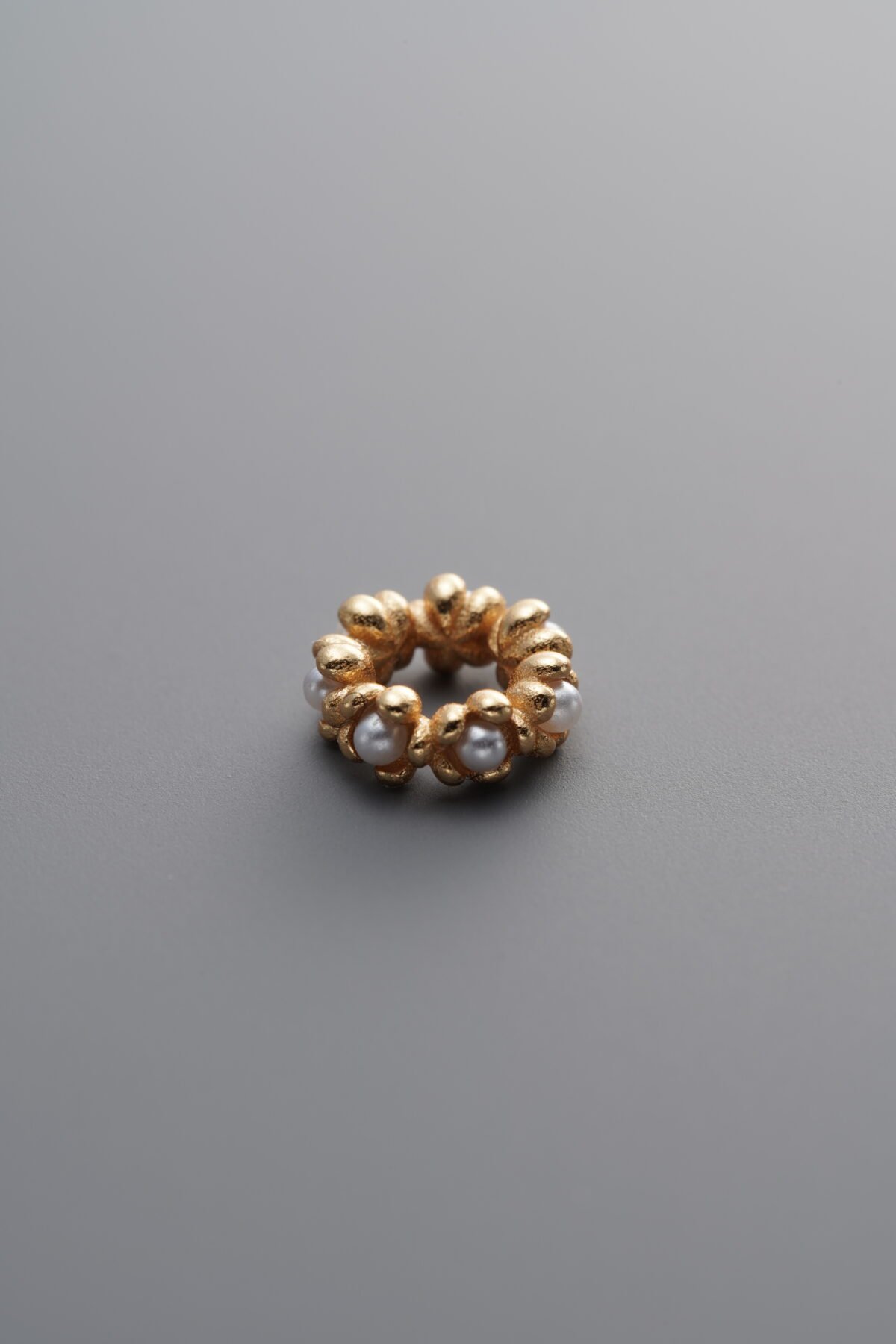 925 Sterling Silver-Gold Plated-Pearl Floral Wreath Bead-7mm - Image 1