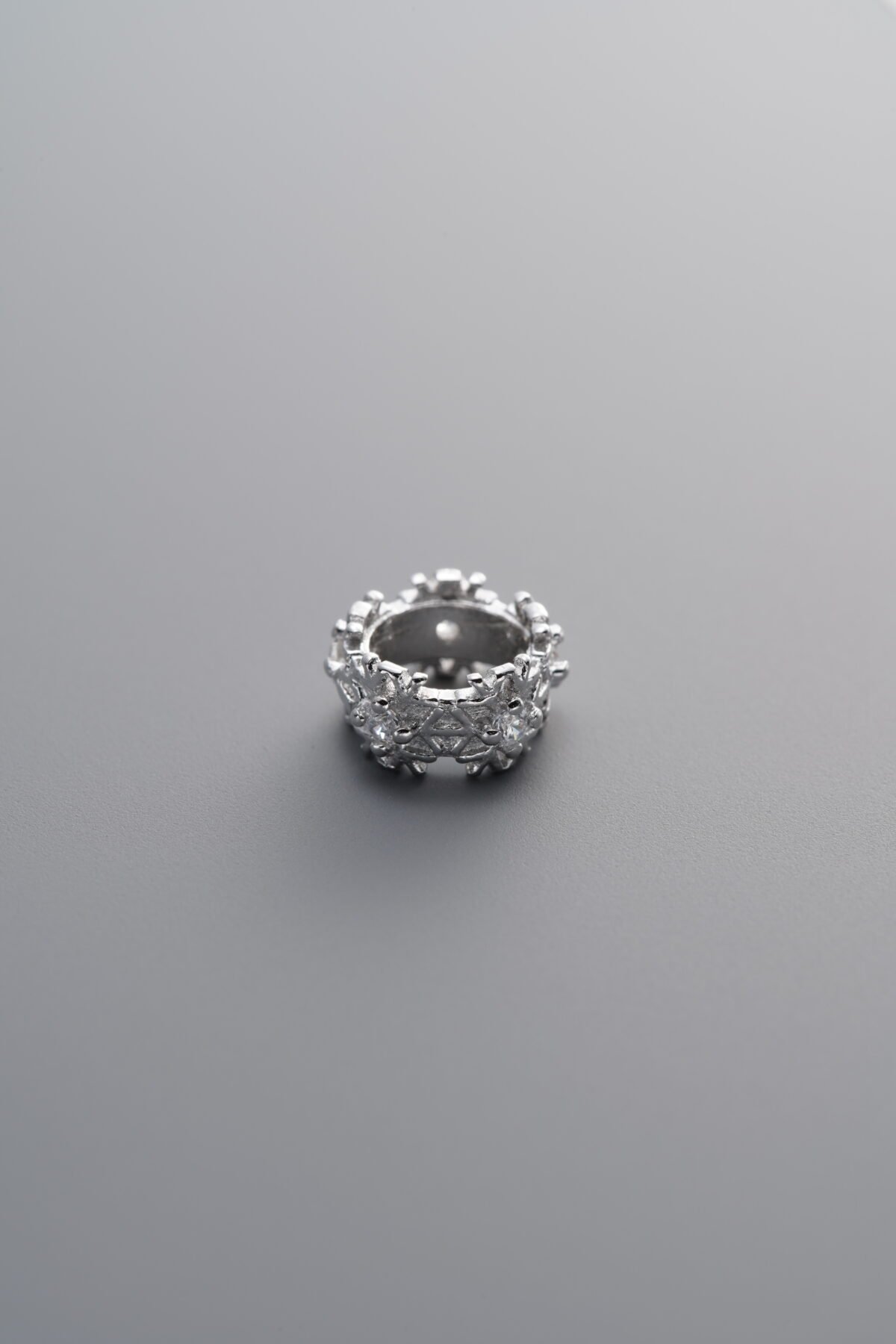 925 Sterling Silver-Bright-Zircon Snowflake Pattern Ring Bead-7mm - Image 2