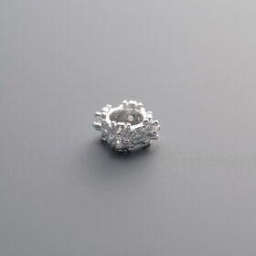 925 Silver-Plain-Zircon Snowflake Pattern Circle Bead-5mm