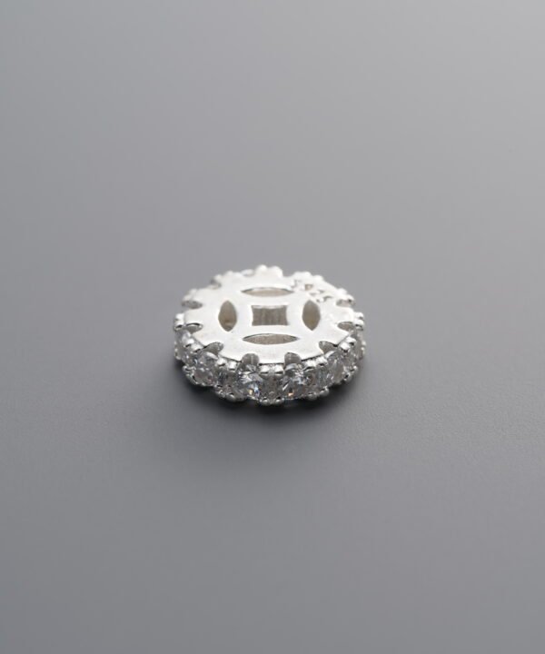 925 Sterling Silver-Bright-Zircon Gear & Coin Spacer Bead-9mm