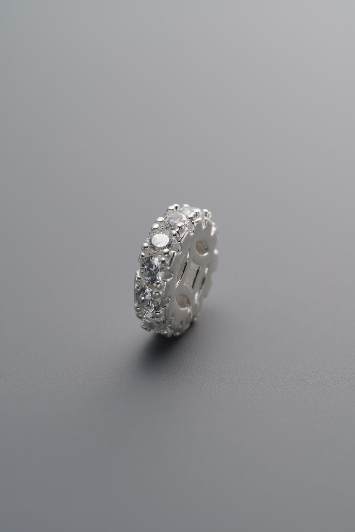 925 Sterling Silver-Bright-Zircon Gear & Coin Spacer Bead-9mm - Image 2