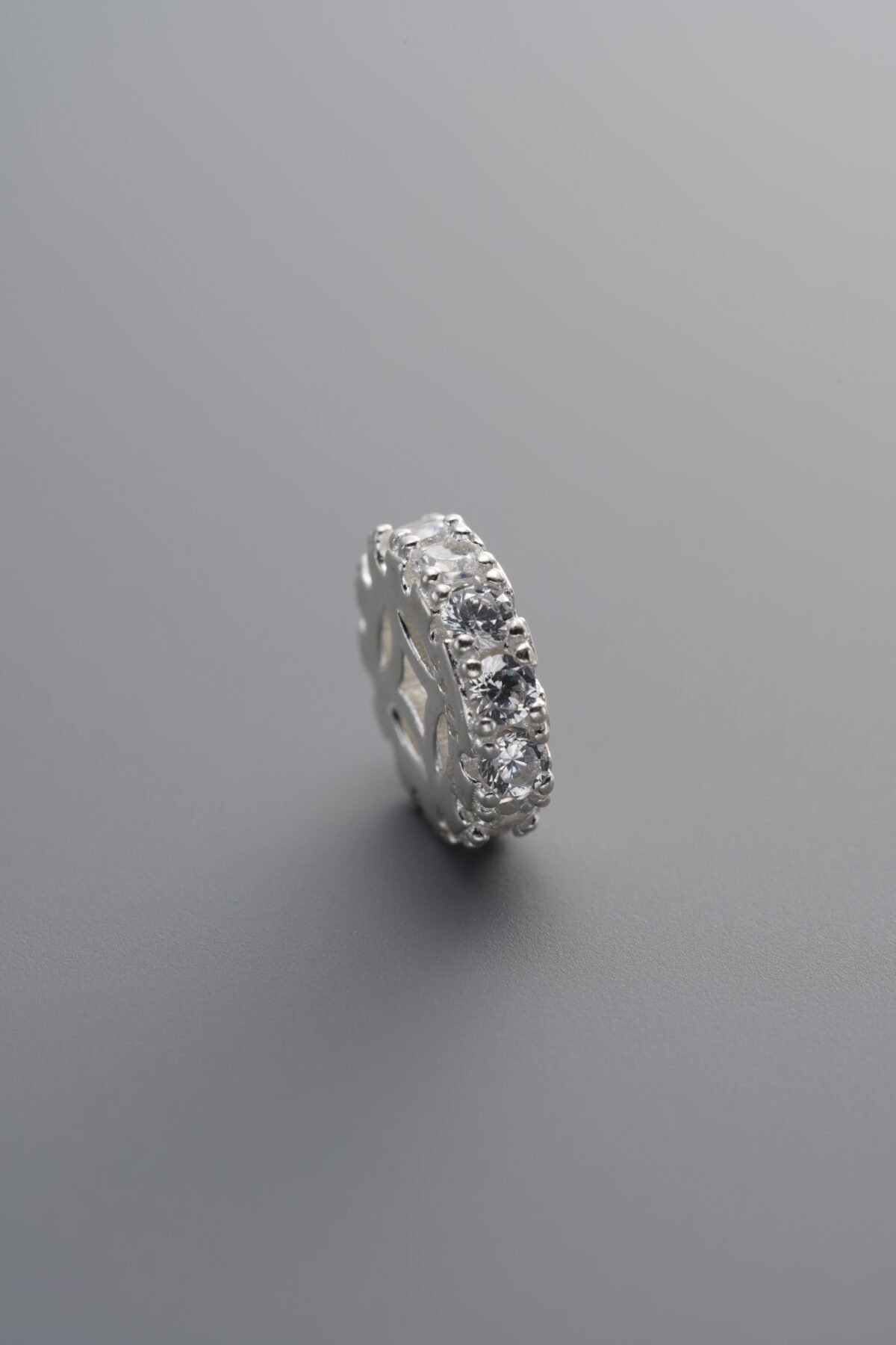 925 Sterling Silver-Bright-Zircon Gear & Coin Spacer Bead-9mm - Image 4
