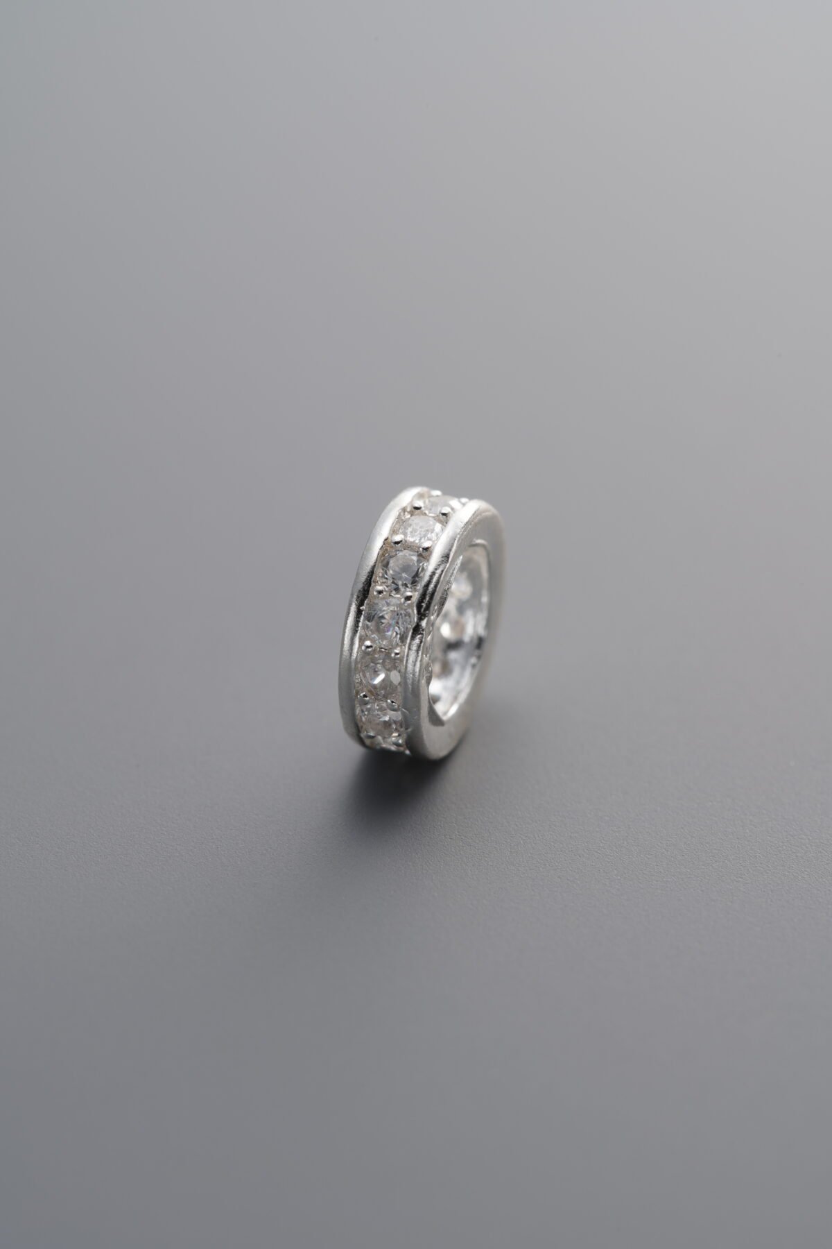 925 Sterling Silver-Bright-Zircon Circle Spacer Bead-8mm - Image 1