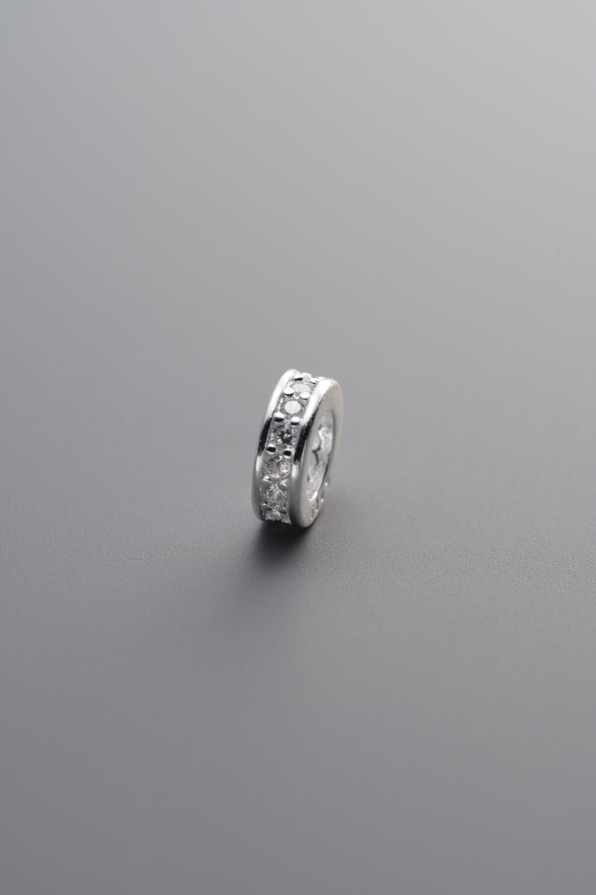 925 Sterling Silver-Bright-Zircon Rondelle Bead-6mm - Image 1