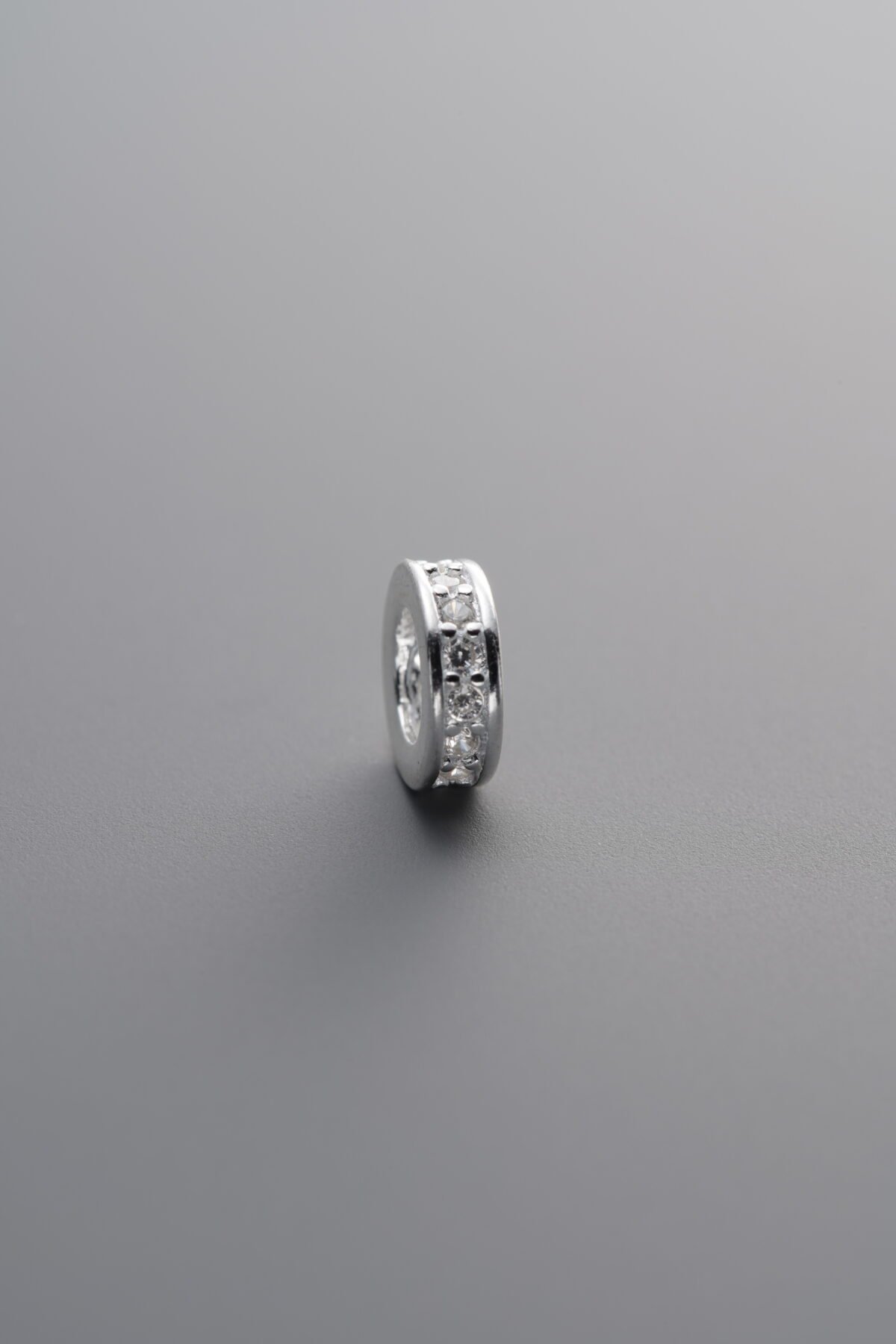 925 Sterling Silver-Bright-Zircon Rondelle Bead-6mm - Image 3